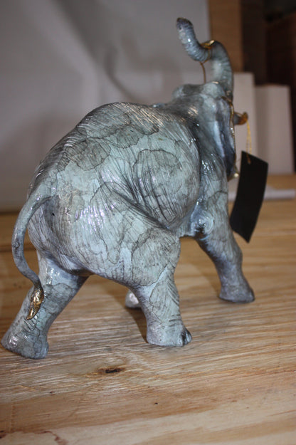 Bronze Elephant Trunk Up Statue - Hand-Cast Patina Finish - 13.5"L x 5"W x 12"H