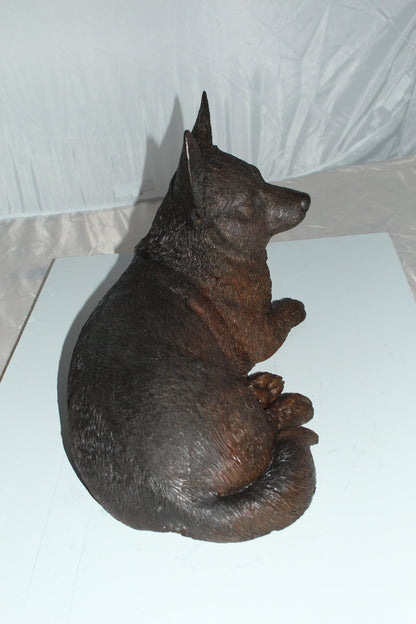 Resting Corgi Dog Bronze Sculpture Statue Figurine Decor 20"x10"x11.5"H
