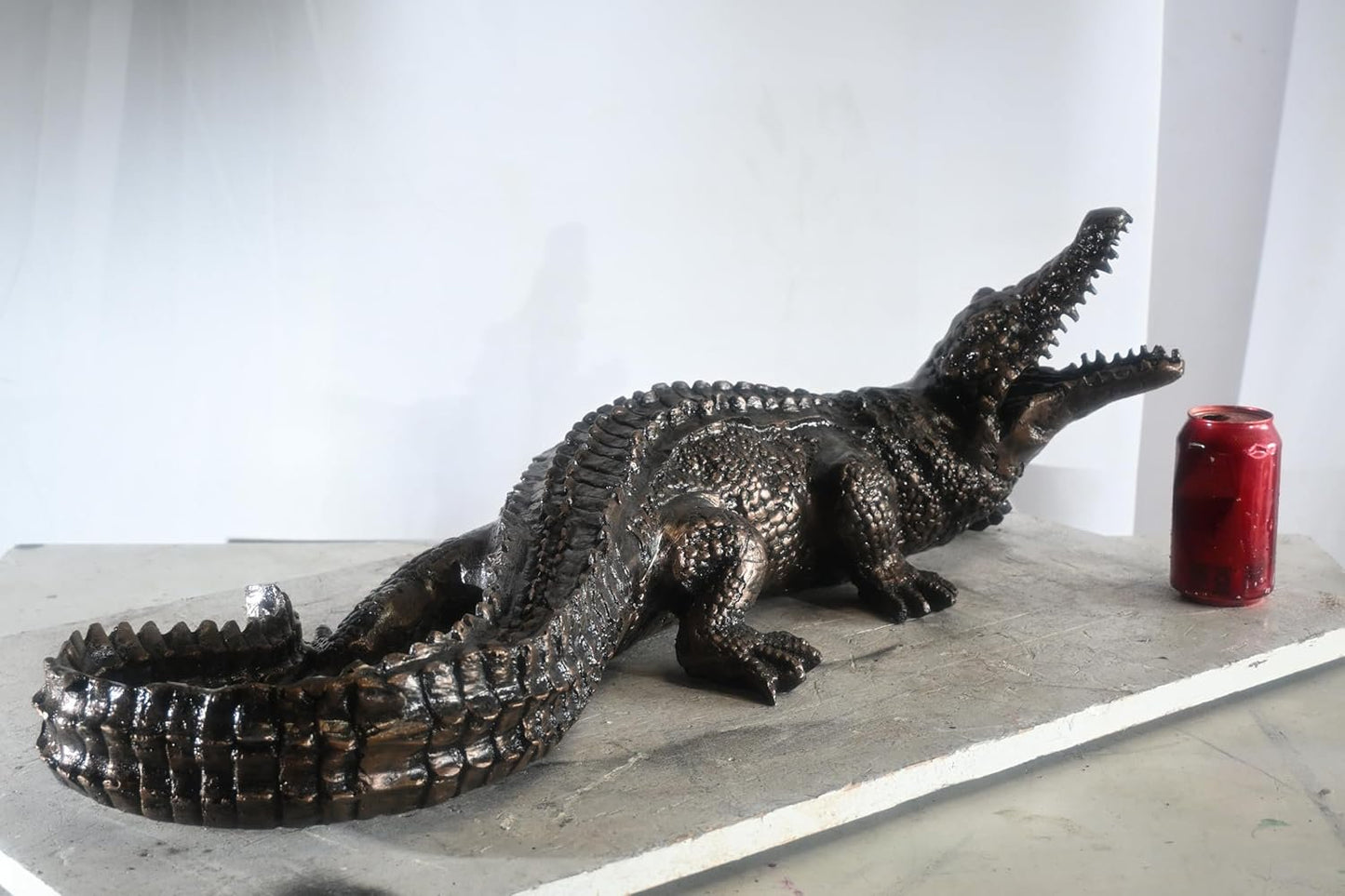 Aluminum Alligator Sculpture Open Jaws Dark Bronze Decor 31"x14"x11"H