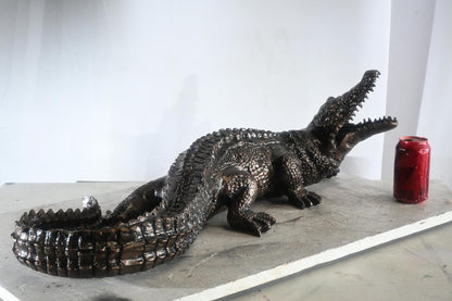 Aluminum Alligator Sculpture Open Jaws Dark Bronze Decor 31"x14"x11"H
