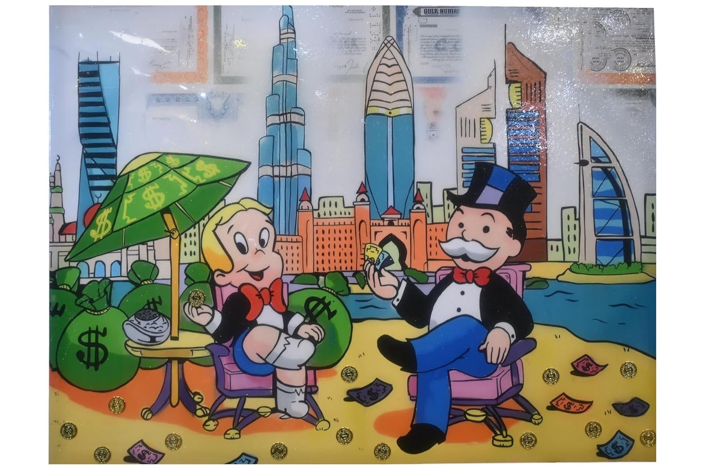 Richie Rich and Monopoly Man Dubai Pop Art Canvas 50"x40"