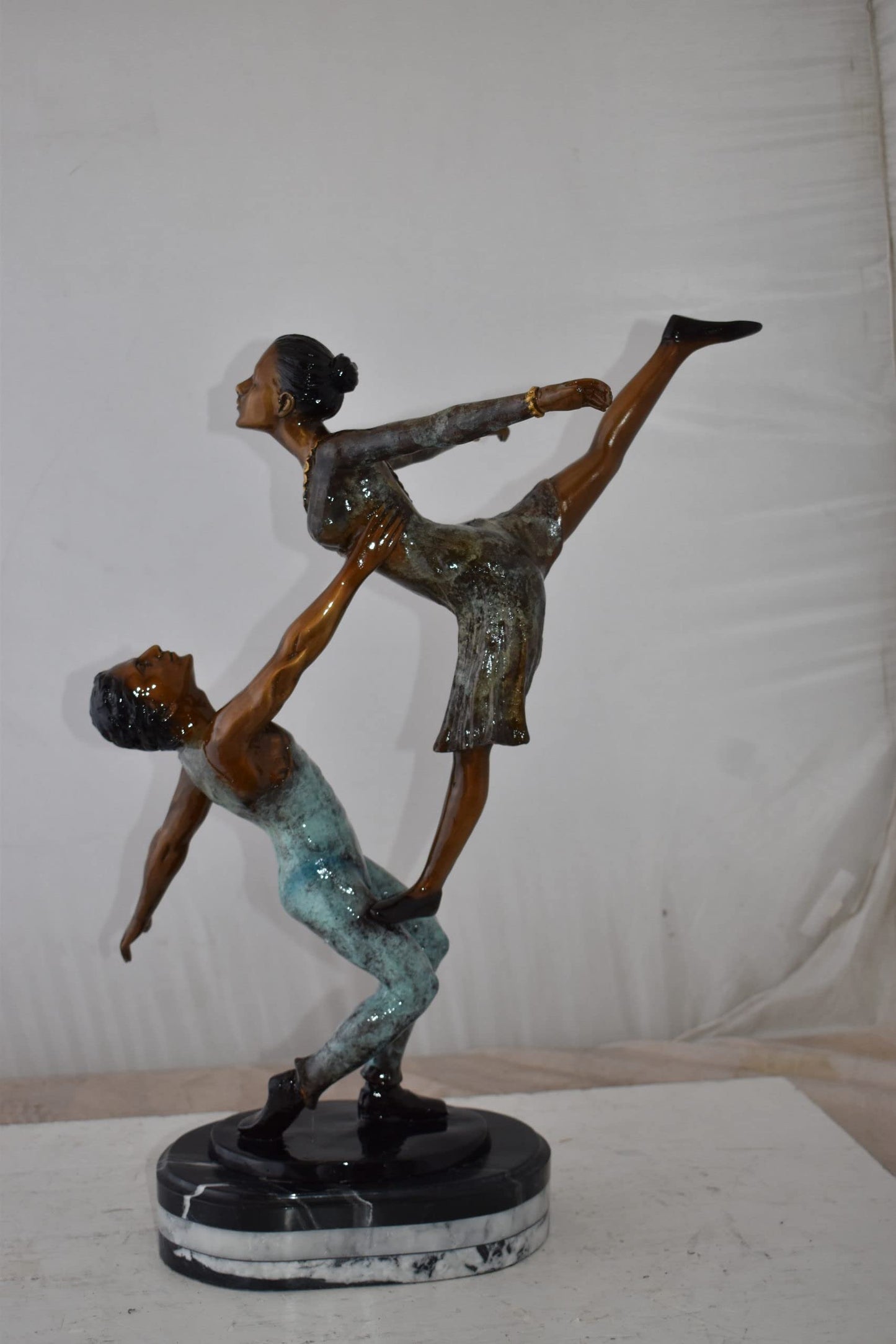 Ballerina Man and Woman Dancing in Action Bronze Statue Size: 23" x 13" x 25"H