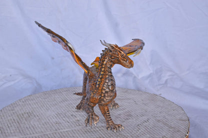 Painted Dragon Made of Bronze, Statue - Size: 15"L x 14"W x 12"H.