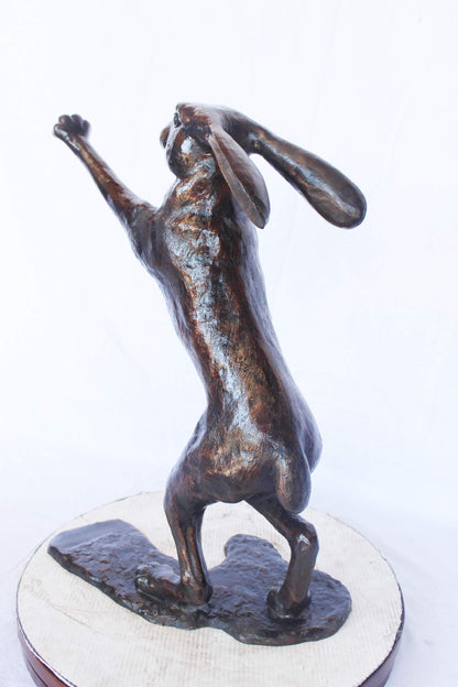 Leaping jackrabbit bronze statue -  Size: 21"L x 13"W x 24"H