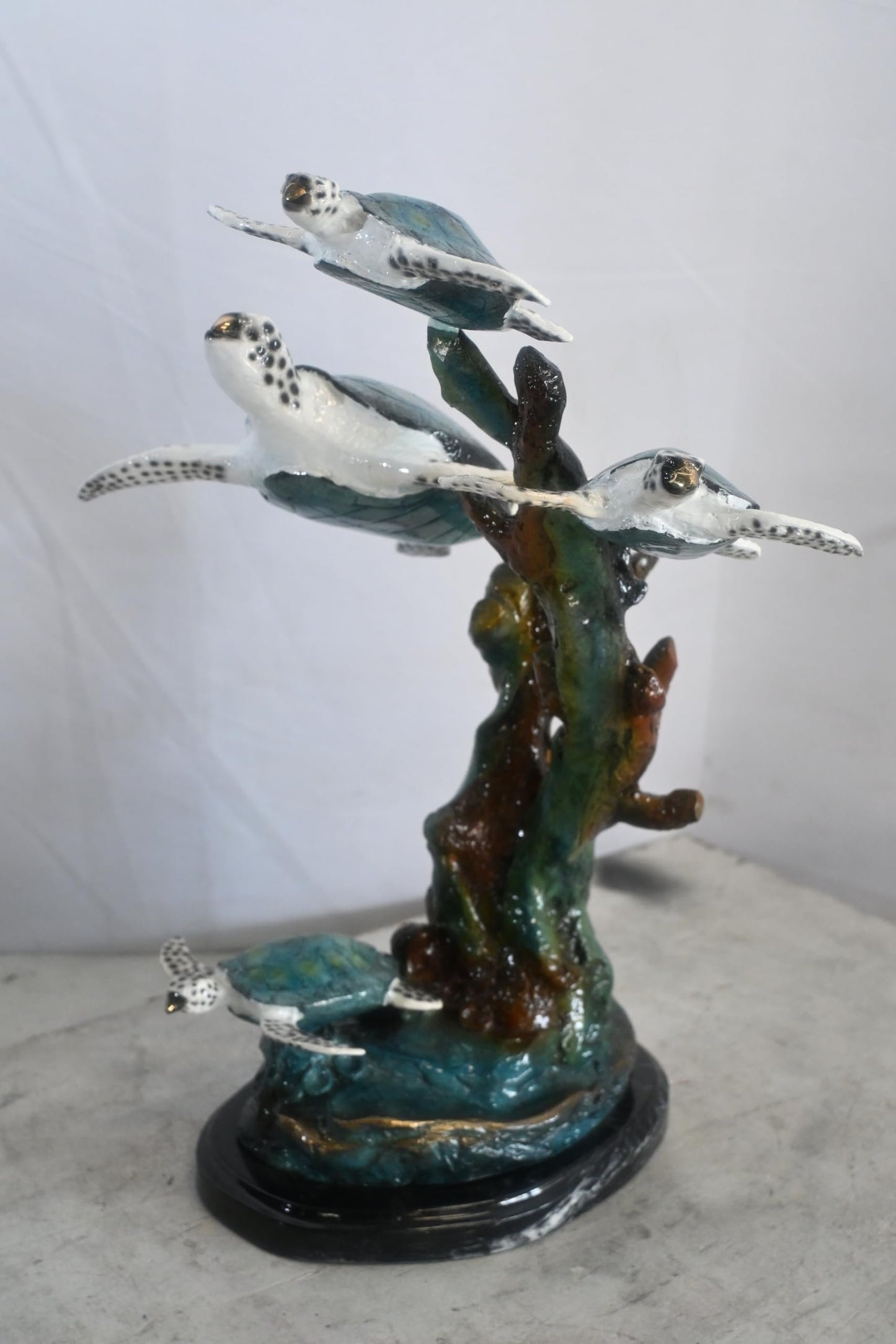Four Sea Turtles Bronze Sculpture Coral Branch Scene 18"x11"x24"H