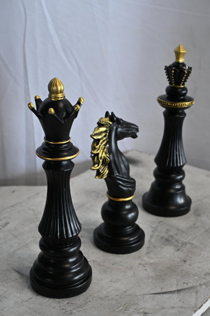 Decorative Chess Pieces Set Black Gold Resin Figurines 4"x13"x14"H