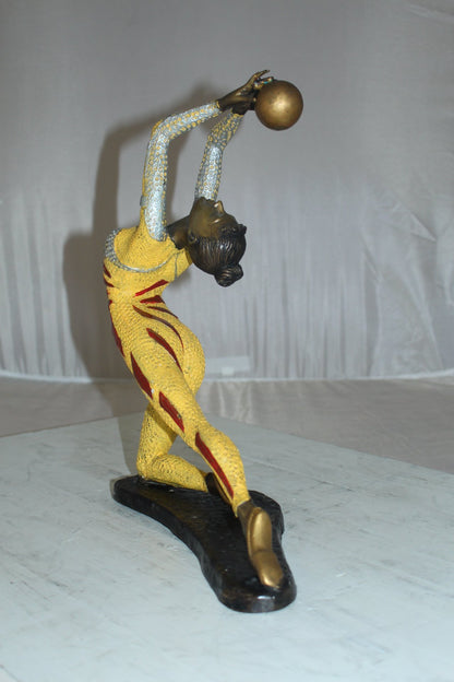 Ballet Dancer with a Ball Bronze Statue -  Size: 12"L x 6"W x 14"H.