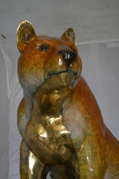 Bronze Mountain Lion Statue on Rock Ledge Large Cougar 55"x20"x40"H