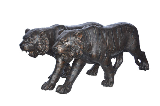 Pair Of Tigers Bronze Statues -  Size: 52"L x 10"W x 21"H.