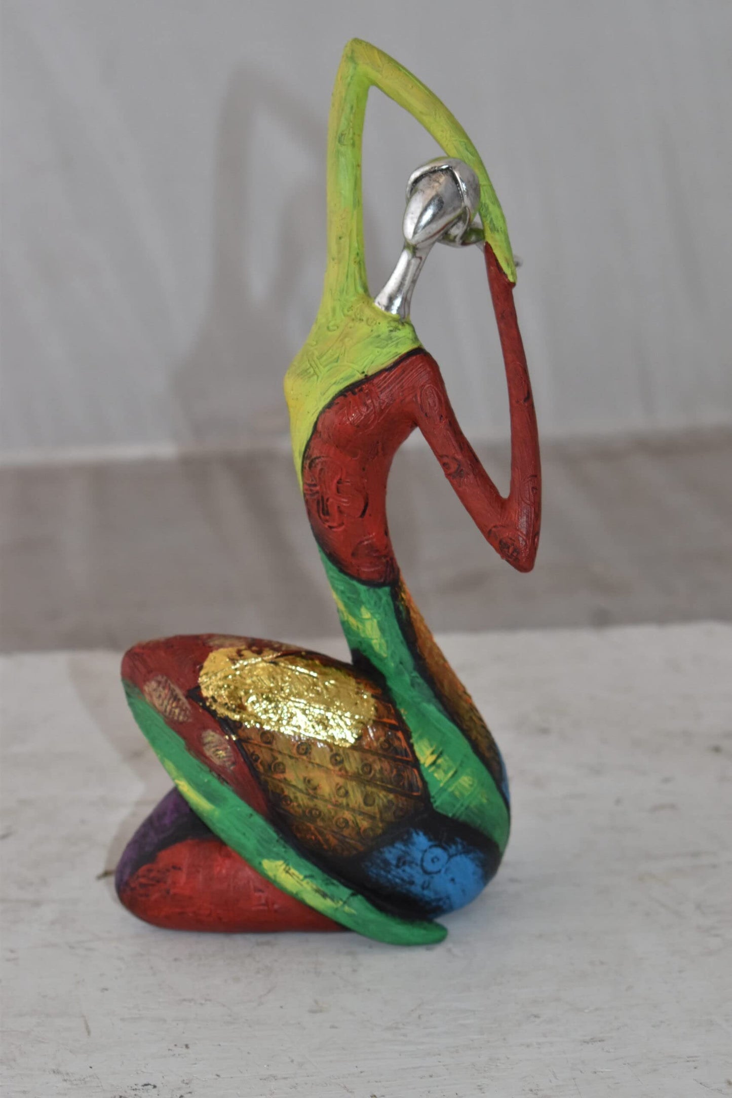 Multicolor Stretching Woman Resin Statue Size: 5" x 4" x 10"H
