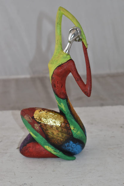 Multicolor Stretching Woman Resin Statue Size: 5" x 4" x 10"H