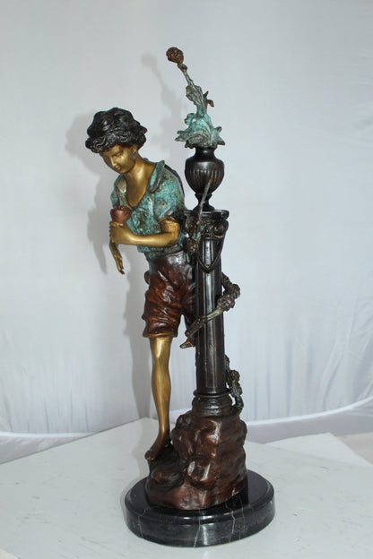 Les Amenes Boy Bronze Statue -  Size: 9"L x 8"W x 25"H.
