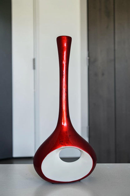 Modern Tall Red and White Vase Made of Resin Size: 18" x 7" x 36"H
