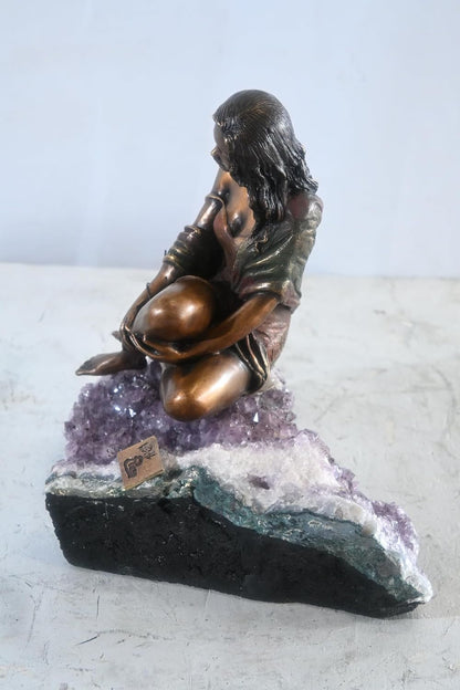 Manel Vidal Mar Bronze Maiden on Amethyst Geode by Ebano 12"x9"x11"H