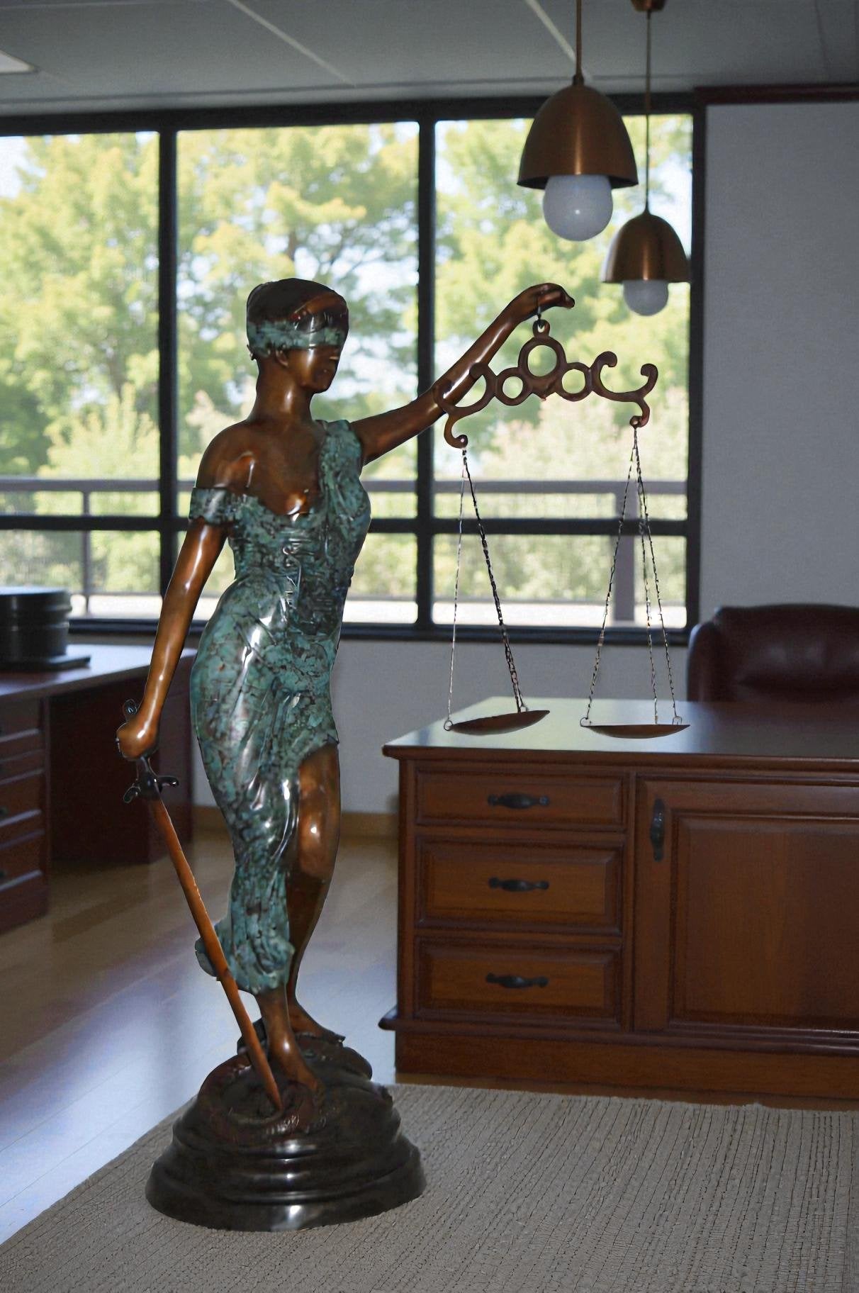 Lady Justice Large Bronze Statue -  Size: 22"L x 13"W x 44"H.