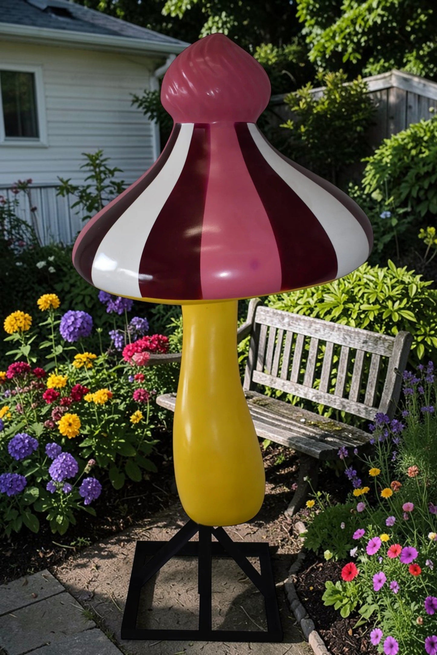 Happy Giant Mushroom Made of Resin for Indoors Outdoors Size: 34" x 34" x 64"H