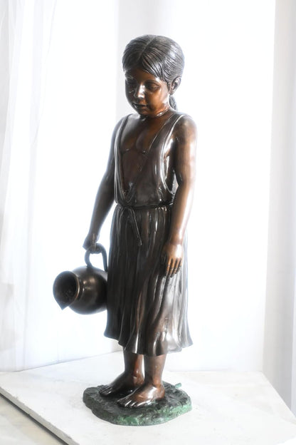 Large Bronze Girl Fountain with Water Jug Garden Statue 17"x12"x39"H
