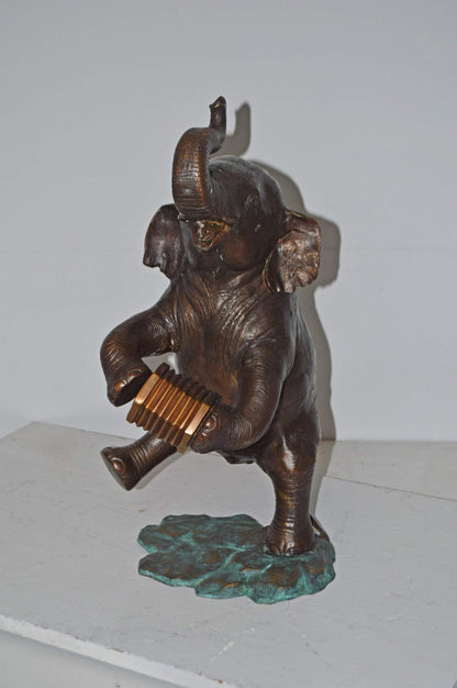 Circus Elephant Dance and Play the Accordion Bronze Statue - 13" x 11" x 22"H