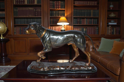 Black Labrador Bronze Statue Mounted on A Marble - Size: 20"L x 8"W x 14"H.