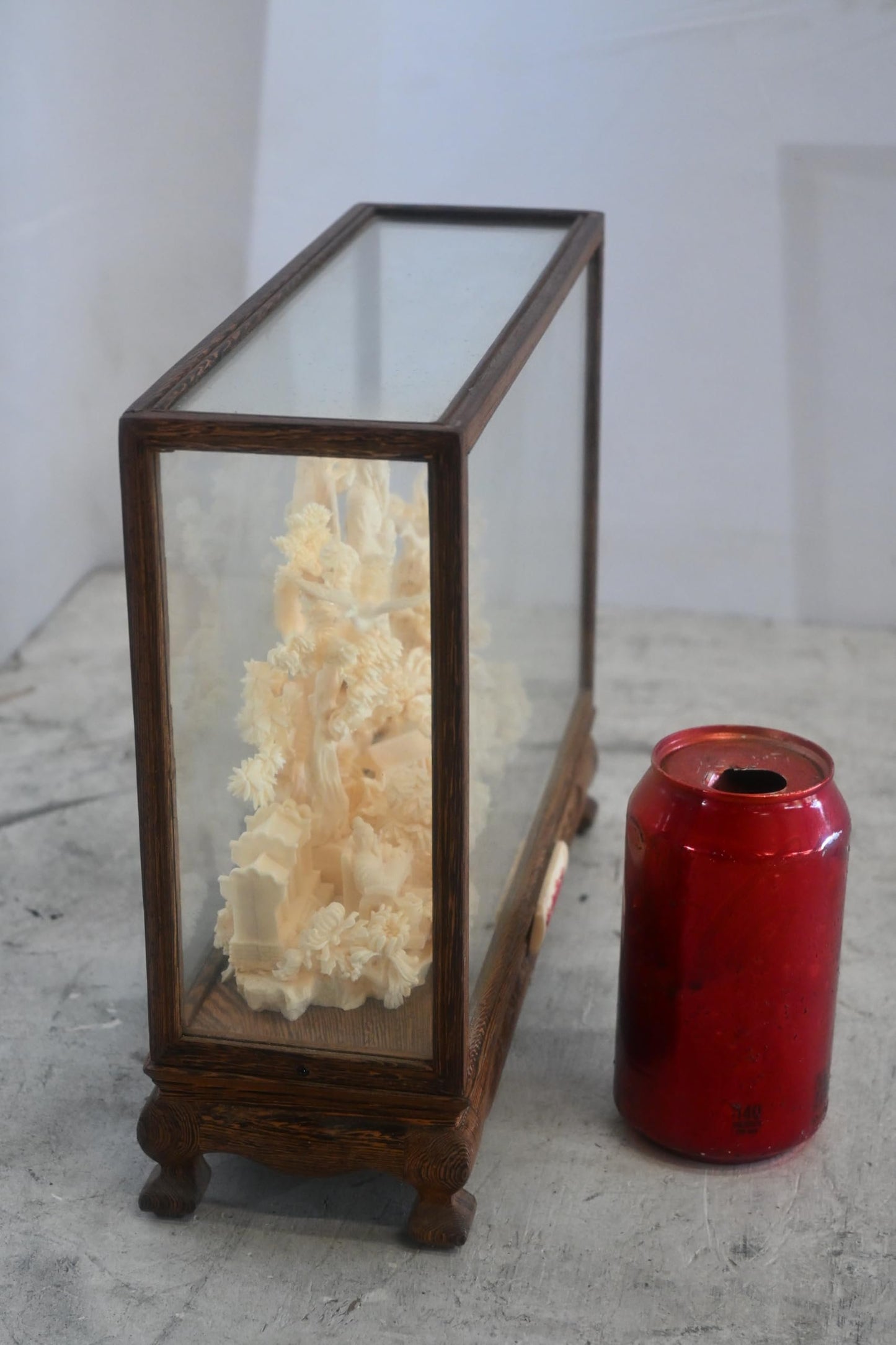 Carved Resin Chinese Scholar Landscape in Wood Case 12"x4"x9"H