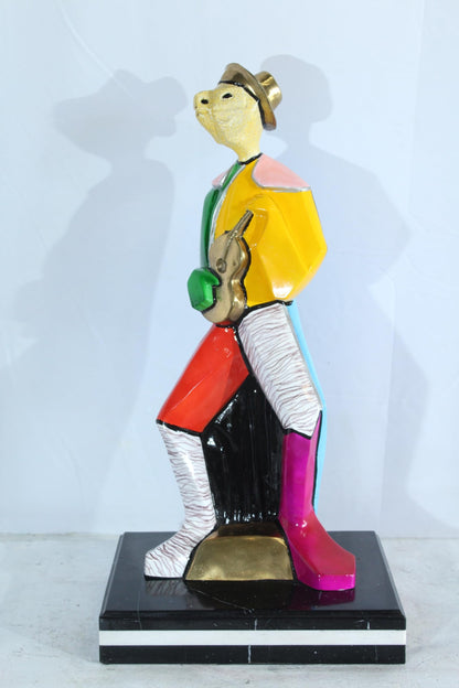 NIFAO Picasso Style Bronze Musician Statue Colorful Turtle Guitarist 13" x 10" x 26"H