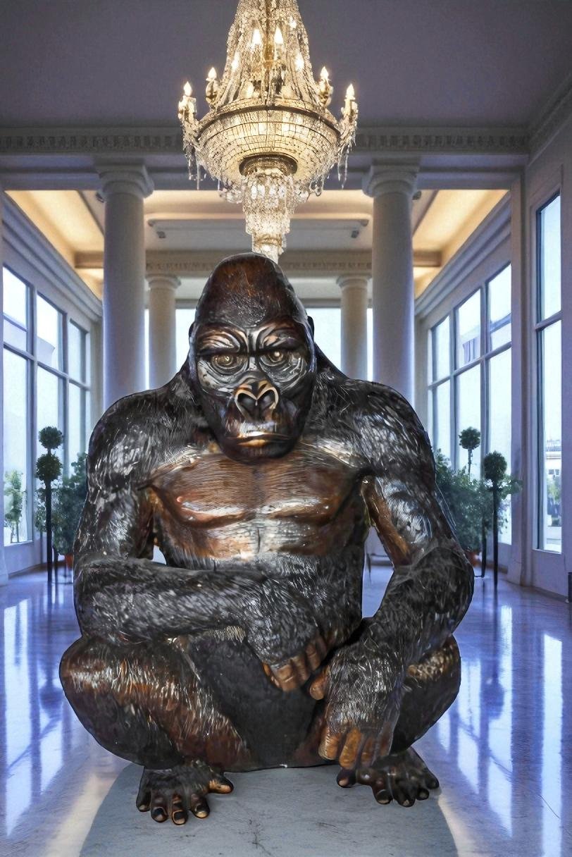 Gorilla Sitting Detailed and Impressive Bronze Statue Size: 22" x 16" x 30"H