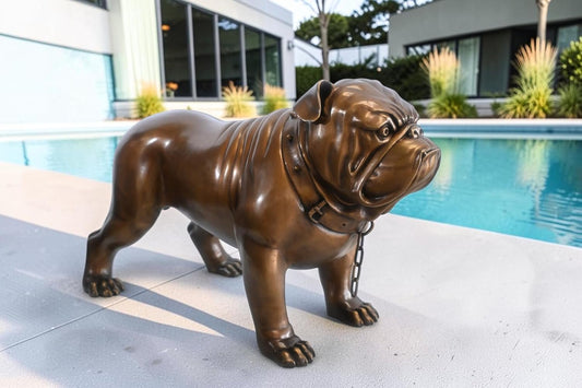Bronze English Bulldog Statue Studded Collar Mascot Decor 29"x13"x17"H