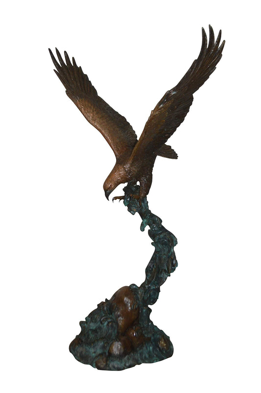 Flying Eagle on Wave Bronze Statue -  Size: 25"L x 35"W x 57"H.