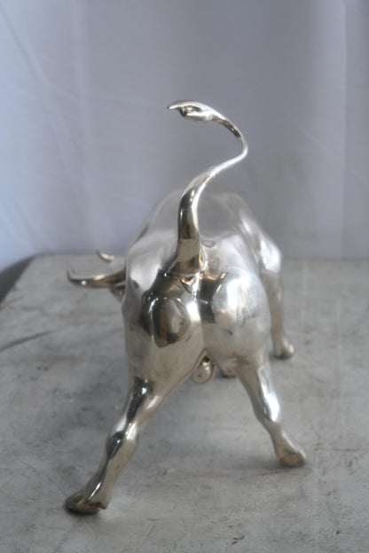 Charging Bull Silver Finish Bronze Wall Street Replica 16"x12"x13"H