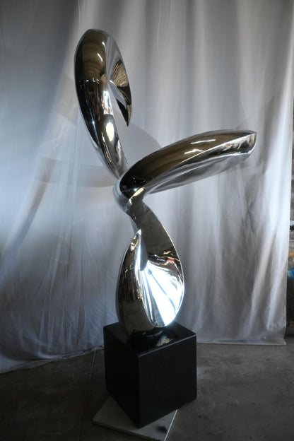 Large Abstract Spiral Flow Stainless Steel Sculpture Marble 66"x45"x98"H