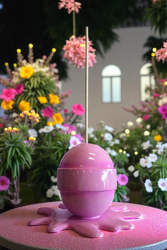 Giant Modern Pink Melting Lollipop Resin Statue 31" x 27" x 56"H