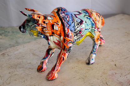 Charging Bull, Modern Pop Art Style Resin Statue 12" x 4" x 8"H