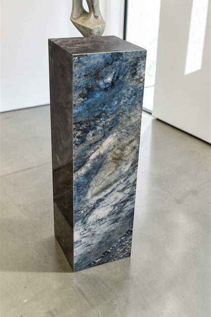 Pedestal For Artwork, Dark Blue Ocean Look Made of Porcelain.  12" x 12" x 39"H