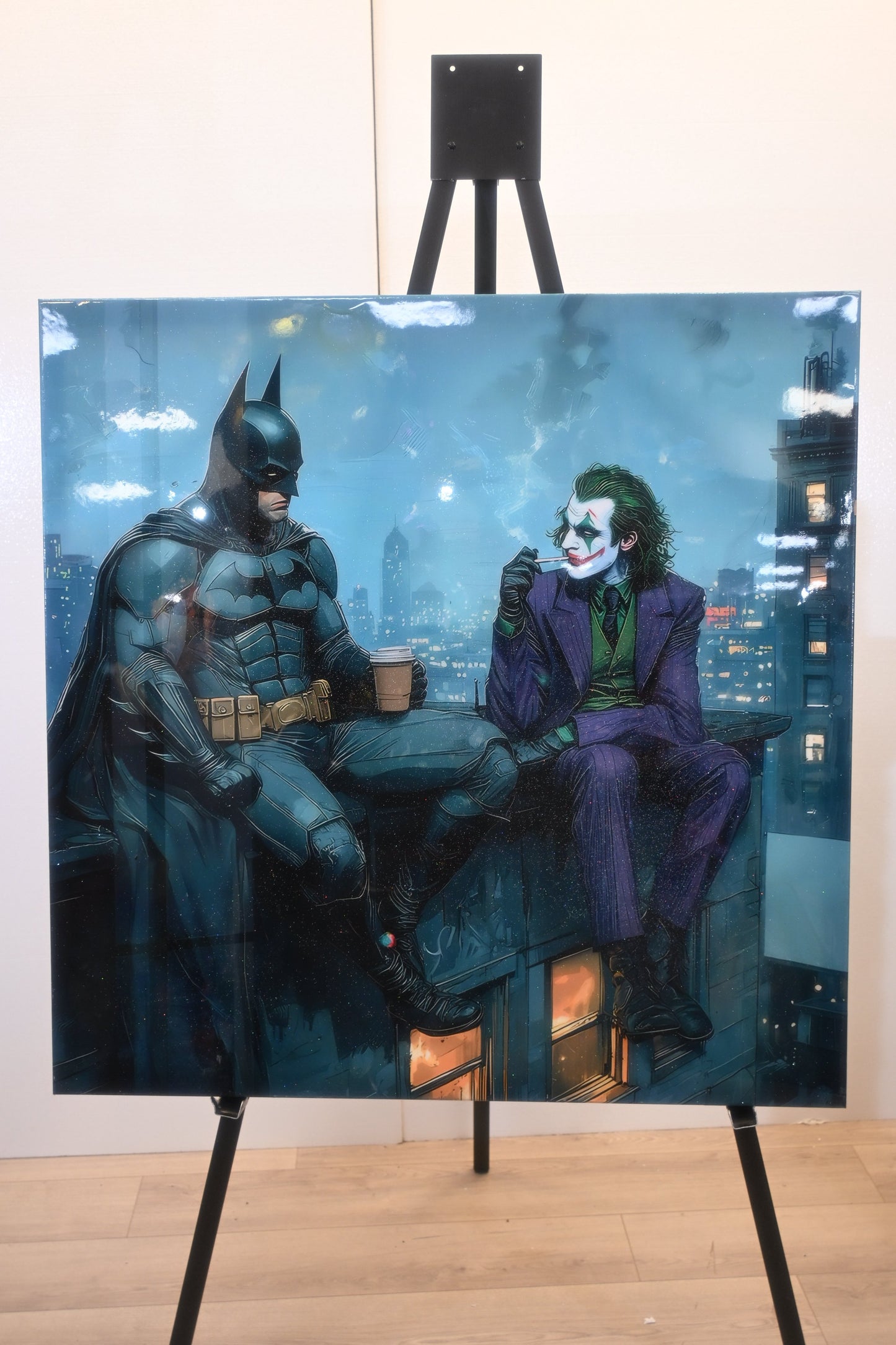 Vigilante and Villain Rooftop Pop Art Resin Canvas 40"x40"