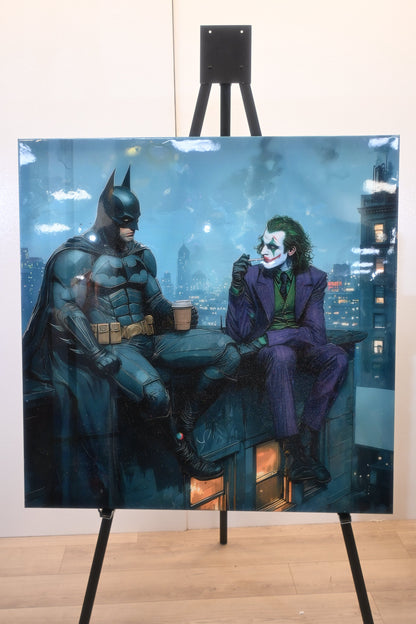 Vigilante and Villain Rooftop Pop Art Resin Canvas 40"x40"