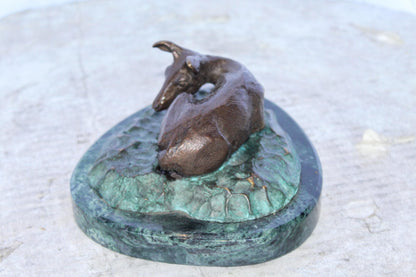 Deer Lazy Days, Small Bronze Statue Signed by Robert Beeler 6" x 7" x 3"H