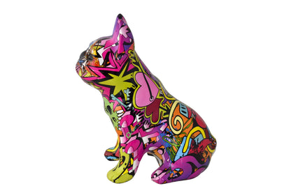 French Bulldog Painted Purple Graffiti Resin Statue Size: 8" x 5" x 10"H