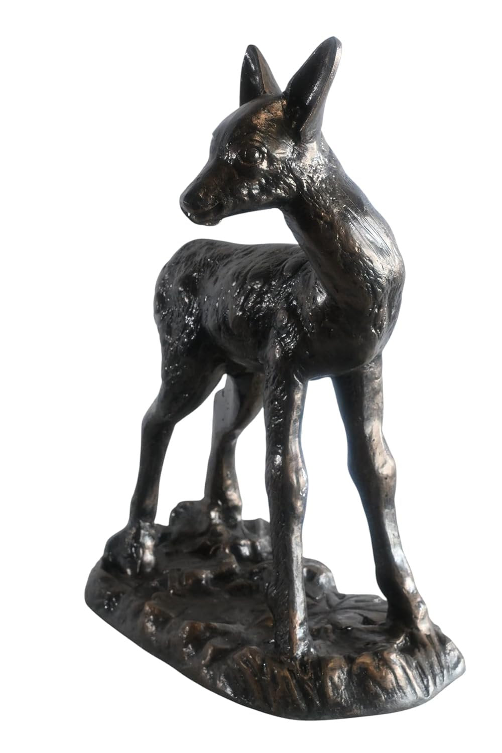 Fawn Statue on Forest Base with Leaves Aluminum Yard Art 17"x11"x25"H