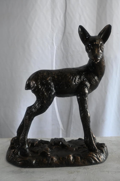 Fawn Statue on Forest Base with Leaves Aluminum Yard Art 17"x11"x25"H