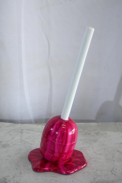 Melting Hot Pink Lollipop Sculpture Painted Wood Pop Art 8"x7"x16"H