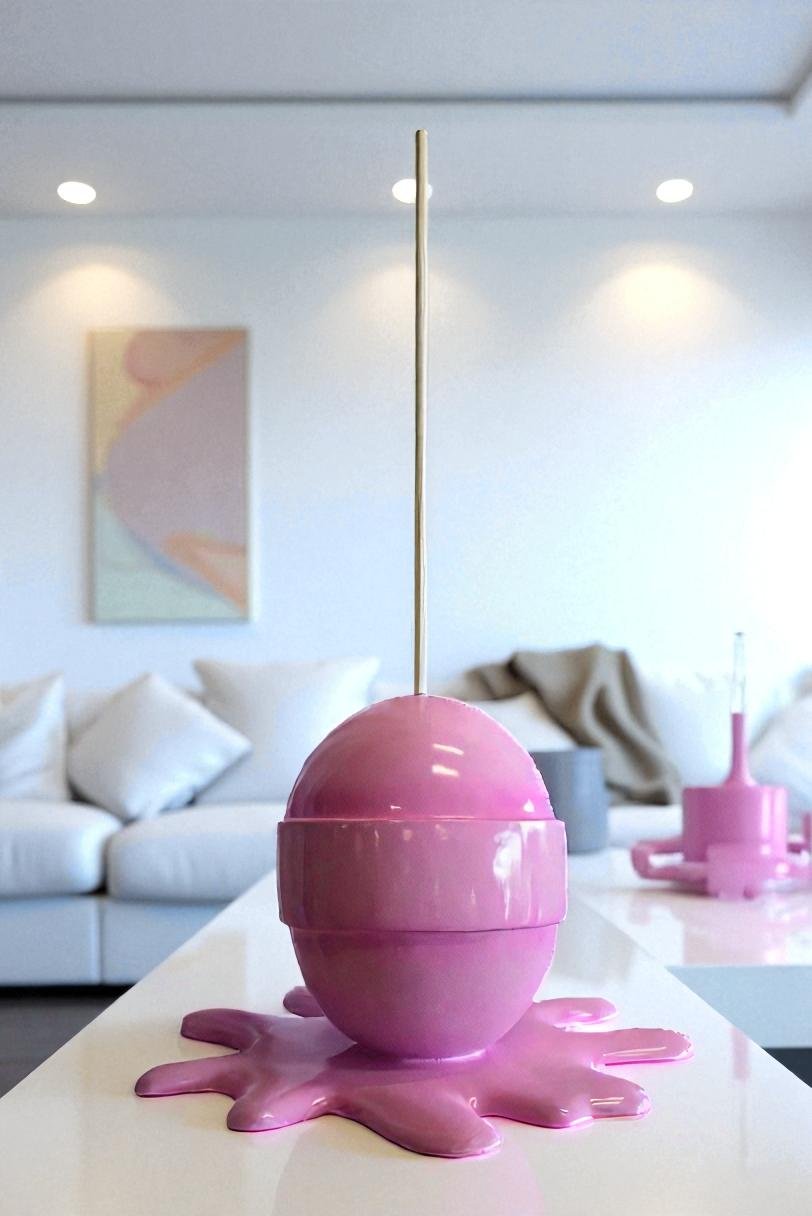 Giant Modern Pink Melting Lollipop Resin Statue 31" x 27" x 56"H