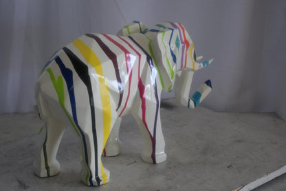 Geometric Resin Elephant Statue with Multicolor Drip Art 22"x8"x12"H
