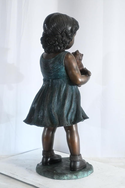 Bronze Girl Statue Holding a Puppy Dog Garden Home Decor 17"x16"x36"H