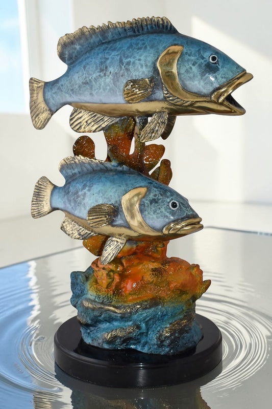 Two Fish Swimming in The Ocean Bronze Statue Size: 18" x 14" x 24"H