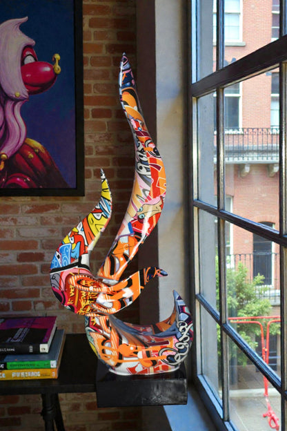 Modern Art Abstract of Fire Painted Graffiti Style Resin Statue  6" x 3" x 16"H