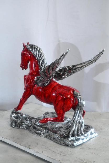 Prancing Red Pegasus Winged Horse Sculpture Aluminum Art 17"x15"x19"H