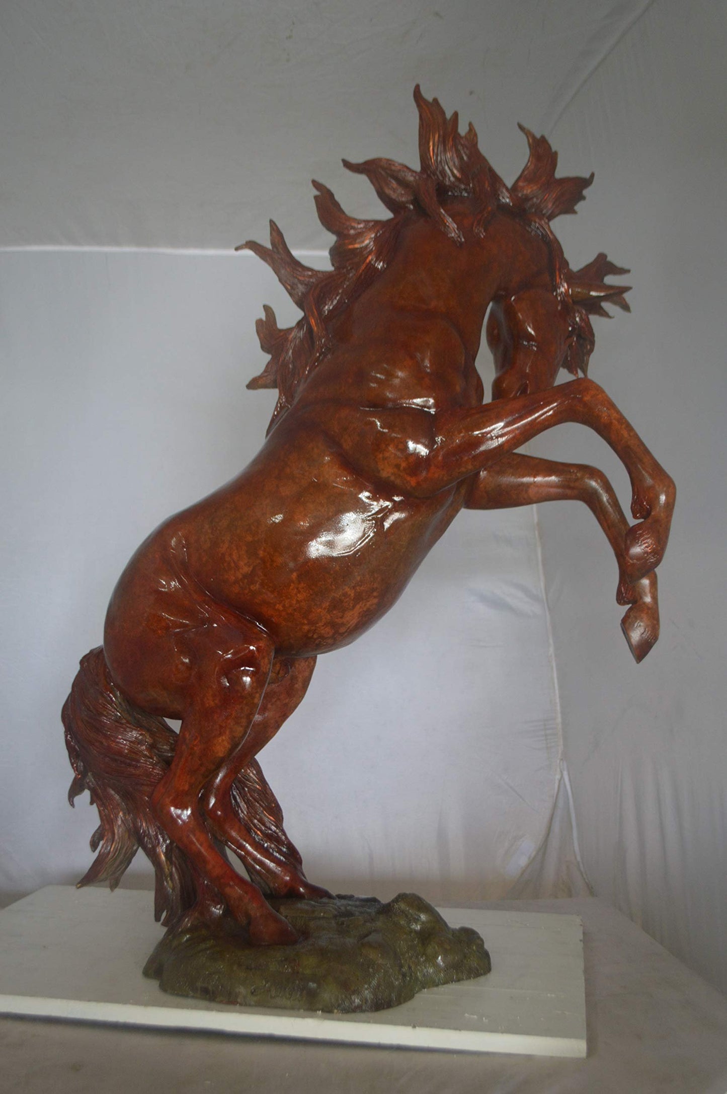 Large Rearing Horse  Red Finished Bronze Statue -  Size: 34"L x 21"W x 46"H.