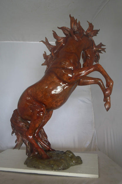 Large Rearing Horse  Red Finished Bronze Statue -  Size: 34"L x 21"W x 46"H.