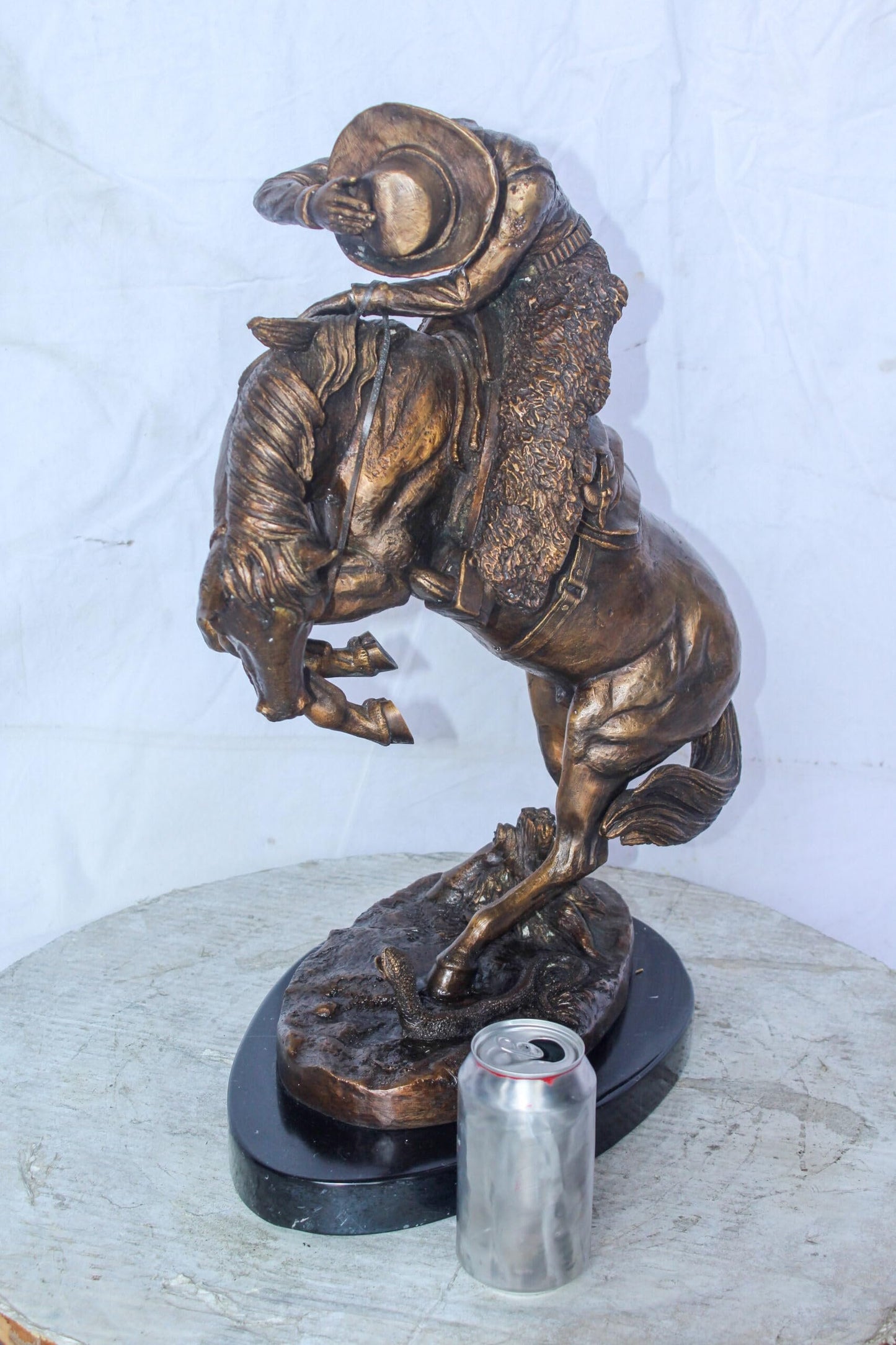 Rattle Snake Remington Replica Bronze Statue, Western Decor 15" x 10" x 22"H