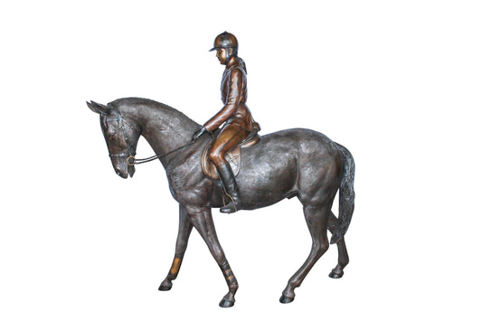 Life Size Bronze Horse and Rider Sculpture Equestrian Art 77" x 31" x 79"H